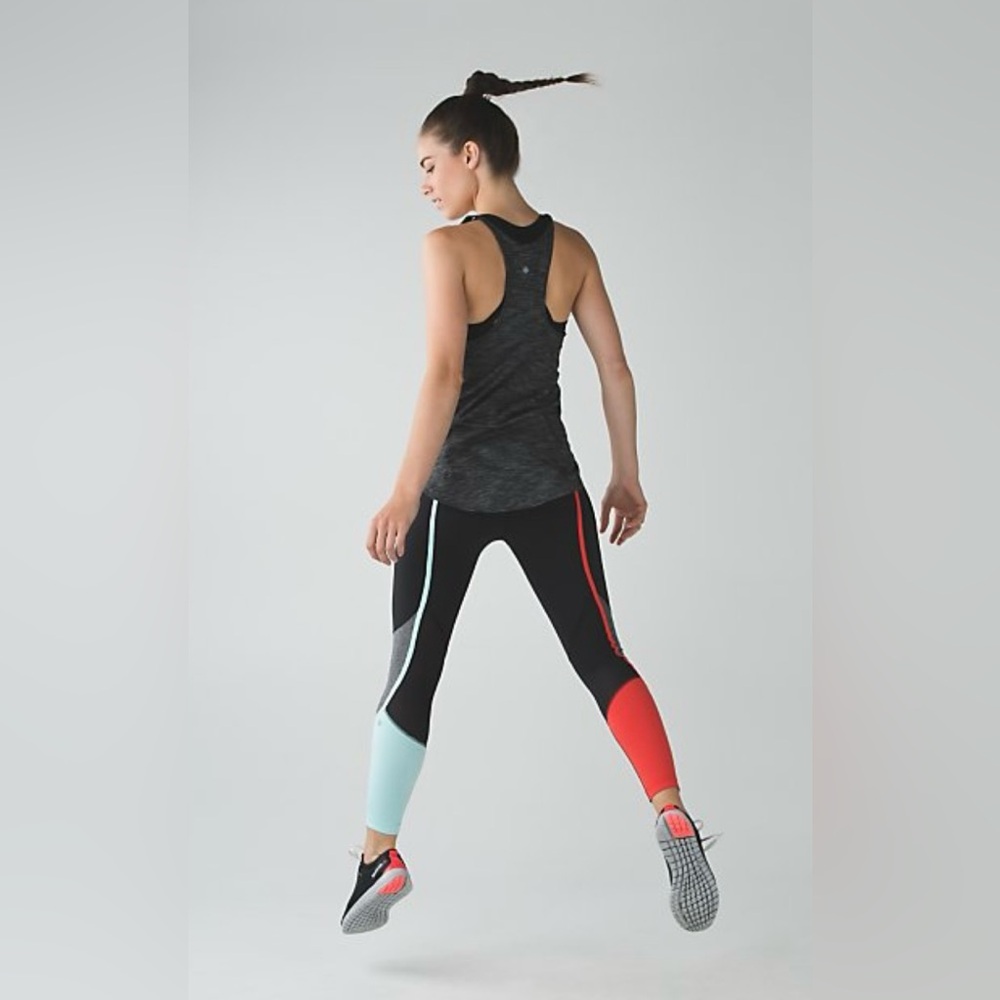 LULULEMON Petal to the Medal Tights Black Alarming Blue 7/8 Legging Pant‎
